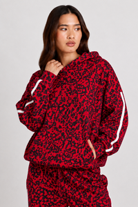 Ventes en gros de sweats à capuche pour femmes à imprimé léopard rouge, sweats à capuche pour la saison hivernale, sweats à capuche en polaire doux de qualité supérieure pour femmes - Product Image 3