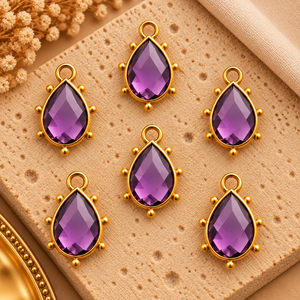 Pendentif en améthyste violette en forme de poire, facetté, avec monture plaquée or, pour la fabrication de bijoux - Product Image 2