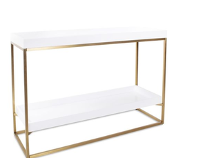 Mesa Consola Blanca con Detalles en Dorado, Mesa Auxiliar Moderna Rectangular para Entrada o Sala de Estar - Product Image 1