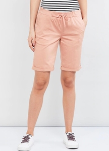 Shorts Oxford de Algodón Rosa para Mujer, Cintura Elástica con Cordón, Corte Regular Informal, Cintura Media, Color Sólido, Tejido Transpirable - Product Image 1