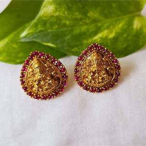 AD Lakshmi 24K Gold Plated Onyx & Zircon Number Stud Earrings in Stainless Steel - Product Image 3