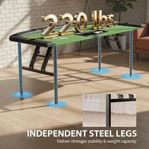Tavolo da Poker Blackjack Pieghevole Verde da 72 Pollici con Portabicchieri, Portatile per 8 Giocatori, Superficie Classica in Feltro MDF - Product Image 5