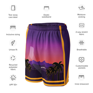 Men's Purple Print Basketball Shorts Sublimated Moisture Wicking Elastic Waist Mesh Athletic Fit All Seasons - Product Image 3