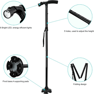 Portable Foldable <b>Walking</b> <b>Stick</b> with LED Light 5 Levels Adjustable Height for Travel Camping Hiking - Product Image 4