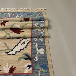 Alfombra Kilim Tejida a Mano, Abstracta, Moderna y Ecológica |   Tejido plano azul marino y arena |   Alfombra 100% Lana Natural para Sala de Estar y Dormitorio - Product Image 5