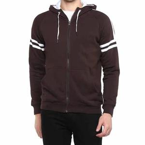 Sweat-shirt à capuche zippé pour homme, marron foncé, avec rayures blanches sur les manches, coupe classique, en tissu French Terry, pour l'automne - Product Image 5