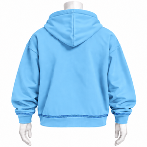 Sweat-shirt à capuche bleu ciel avec broderie florale multicolore, poche kangourou, coupe ample, style streetwear décontracté - Product Image 2