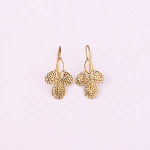 Tripple Flower Brass <b>Gold</b> Plated Trendy <b>Dangle</b> <b>Earrings</b> - Product Image 1
