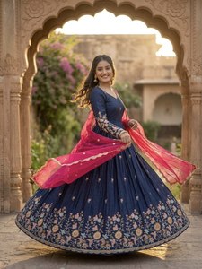 Women's Pure Silk Reversible Quick Dry Wrinkle Free Gown Fully Heavy Pipe Sequins Zari Thread Embroidered Work Party - Product Image 4