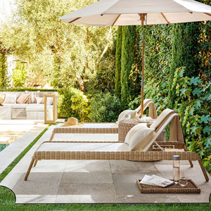 Chaise longue empilable haut de gamme en rotin et teck pour extérieur - Seneca - Product Image 6