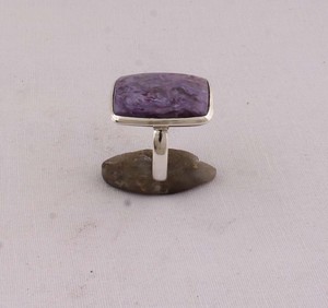 Wholesale 925 Sterling Silver Natural Russian Charoite Ring <b>Cushion</b> Cut Purple Gemstone <b>Statement</b> Ring Handmade Artisan Jewelry - Product Image 1