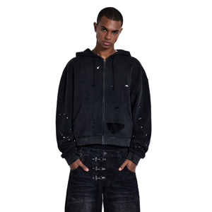 Sudadera con capucha de algodón 100% personalizada para hombre, con cremallera, estilo urbano, con pedrería roja, estampado digital, corte holgado. - Product Image 2