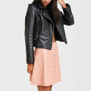 New Stylish Women's <b>Leather</b> <b>Jacket</b> <b>Long</b> Sleeve Moto Biker Black Cropped Breathable Windproof Zipper Pocket <b>Leather</b> <b>Jackets</b> - Product Image 3