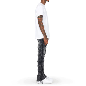 Pantalon évasé streetwear tendance, jean évasé déchiré et vieilli, jean skinny personnalisé pour homme, jean en denim patché, jean empilé pour homme - Product Image 5