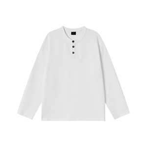 Chemise Henley en coton blanc à manches longues boutonnée pour femme, coupe oversize, tricot gaufré, automne, coupe classique - Product Image 4