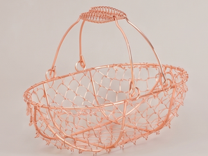 Fine Quality Oval Metal Wire <b>Storage</b> <b>Basket</b> With Handle Modern Design Multi Purpose Neatening Organizer Rose <b>Gold</b> Finish - Product Image 1