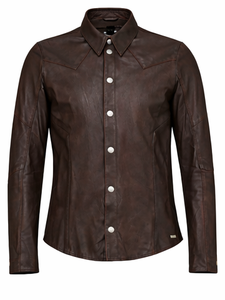 Men's Brown Leather Shirt Jacket Casual Turn-down Collar Regular Sleeve Solid Color Slim Fit Autumn Wear - Product Image 1