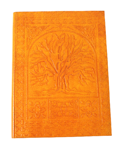 Diario de Cuero Naranja Genuino Vintage, Papel de Algodón Hecho a Mano, Diseño con Grabado de Árbol, 13x18cm, Camelon Exports - Product Image 1