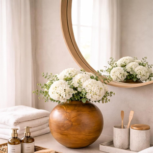 Pot de fleurs rond en bois sculpté artisanal Smart Art pour la décoration de la maison, support décoratif en bois de manguier fait main pour centre de table de mariage ou de dîner - Product Image 1