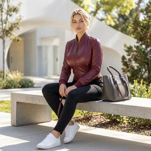 Customized Women's Classic <b>Zipper</b>-Up Loose Genuine Leather Vintage Quilted Breathable Motorcycle Bomber Jacket Silk Lining for - Product Image 3
