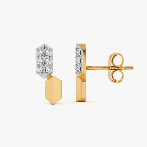 Pendientes de Oro Amarillo con Diamantes Cultivados en Laboratorio, Diseño Geométrico Hexagonal - Product Image 2