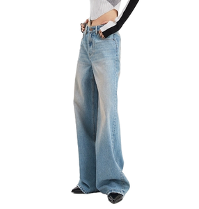 Jean taille haute pour femme, coupe large, délavé clair, style baggy, vintage, décontracté, ample, streetwear, pantalon tendance - Product Image 2