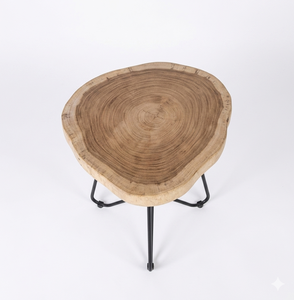 Modern <b>Rustic</b> Live Edge Solid <b>Wood</b> Slab Side <b>Table</b> Contemporary Round Accent Stool Coffee <b>Table</b> With Metal Hairpin Legs - Product Image 3