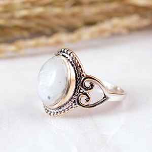 Handmade Rainbow Moonstone Bezel Setting <b>925</b> <b>Silver</b> <b>Ring</b> Rope-Edge Boho Vintage or Ethnic Style Wedding & Party - Product Image 3