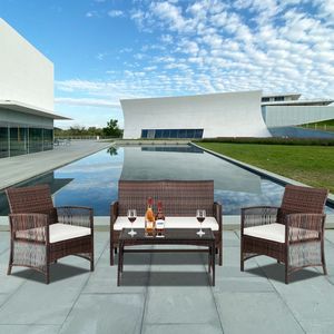 Outdoor 4pcs Garden Set 1 Double Seat 2 Single Seat PE Rattan Iron Frame <b>Sofa</b> 1 Coffee <b>Table</b> Armrest Hollow Knit Combination - Product Image 2