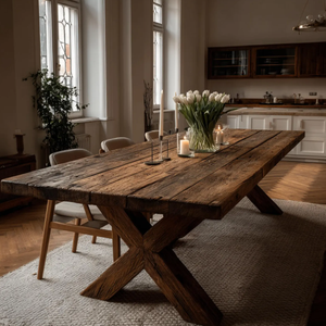 Modern Solid Acacia Wood <b>Foldable</b> 6-Seater Dining <b>Table</b> <b>with</b> Bench Metal <b>Legs</b> Eco-Friendly Hotel Use Budget Friendly Best Price - Product Image 1