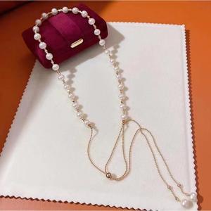 สร้อยคอไข่มุกน้ำจืด 8-9 มม. สไตล์แฟชั่นผู้หญิง พร้อมพู่ปรับได้สองระดับ แหล่งผลิตจากผู้ผลิตเครื่องประดับ - Product Image 1