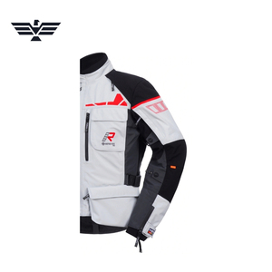 Veste de moto touring coupe-vent premium pour homme, blanche et noire, avec impression réfléchissante, protection intégrée, multi-poches - Product Image 4