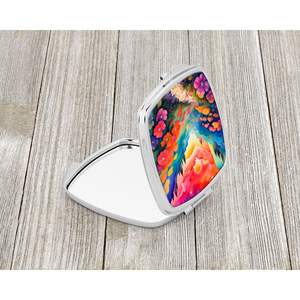 Espejo de maquillaje de viaje compacto de geranios coloridos, diseño de mano plegable con bolsillo decorativo para regalo de mujeres y niñas - Product Image 2