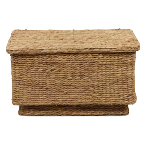 Minimalist Handwoven Wicker Bed End Storage <b>Trunk</b>, Natural Water Hyacinth Blanket Basket With Lid For Home Decor - Product Image 1