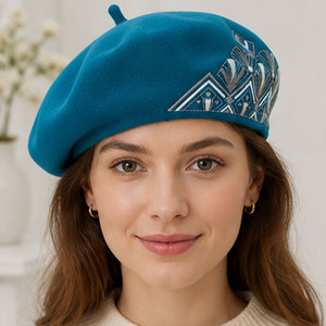 Luxury Merino Wool <b>Beret</b> Hat Soft Warm Felt <b>Beret</b> with Floral Embroidery for Casual Streetwear and Travel - Product Image 2