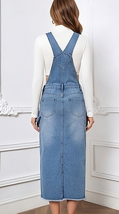 Vestidos de Verano con Bolsillos, Corte Regular, Estilo Romántico Vintage, Vestido Tipo Pinafore de Mezclilla Tejida para Primavera y Otoño - Product Image 3