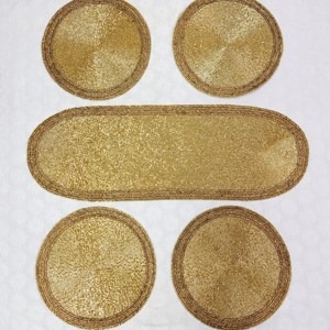 Juego de Camino de Mesa Tejido Dorado con Manteles Individuales, Decoración Rústica para el Hogar, Diseño Ovalado Lavable - Product Image 6