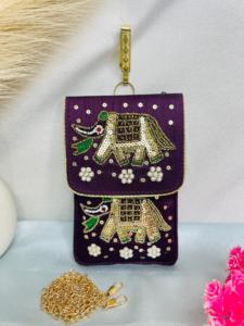 For Beaded Linen Elephant Clutch Chain Strap Fold Flap Closure Waterproof Eco-Friendly Ethnic Style Women's Party <b>Handbag</b> - Product Image 1