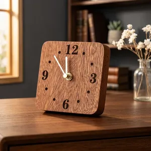 Horloge en bois de manguier artisanale de qualité supérieure, horloge de table carrée en bois naturel rustique pour la décoration de la maison et du bureau - Product Image 6