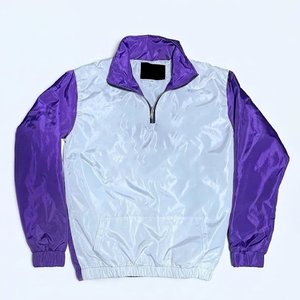 Unisex Purple White Color Blocking Tracksuit Set Full Sleeve Half Zip Lightweight Sporty Design Spring Adults Short <b>Pants</b> - Product Image 6