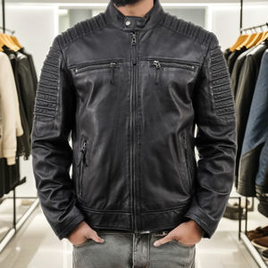 Chaqueta ajustada de cuero de motorista para hombre, forro de viscosa, transpirable, personalizable, cierre de cremallera de calle alta, chaqueta de invierno al por mayor - Product Image 1