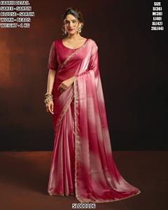 Elegant Pink <b>Satin</b> <b>Saree</b> With Beaded Work Floor Length Wedding Wear For Women SL000106 - Product Image 1