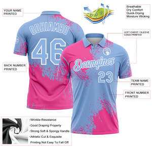 Premium Performance Polo <b>Shirt</b> Custom Club Logo Player Name Number Ribbed Collar Short Sleeve <b>Polyester</b> Pink Blue Sports <b>Shirt</b> - Product Image 3
