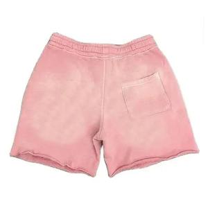 Shorts en maille pour homme, 100% polyester, en molleton uni, effet délavé soleil et délavé à la pierre, avec impression en relief et sérigraphie personnalisée, style vintage 3D - Product Image 2