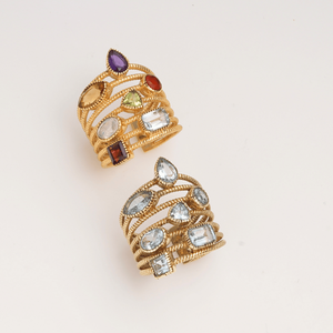 Bague en laiton plaqué or avec topaze bleue et pierres multiples, faite à la main, style statement, bijou de créateur, cadeau pour femme - Product Image 4