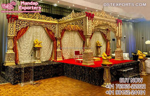 Mandap de Boda Indio con Diseño de Templo de Pavo Real, Último Modelo de Mandap de Boda con Pasillo, Pilares de Pavo Real, Mandaps de Madera Tallada para Bodas, Suministro en EE. UU. - Product Image 3