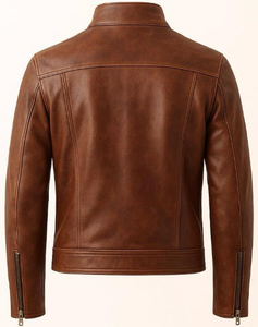 Veste en cuir d'hiver pour homme, grande taille, col montant, logo frontal, chauffante, respirante, décontractée - Product Image 3
