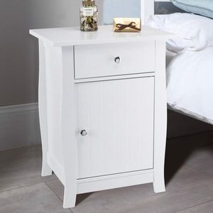 <b>White</b> Single Door <b>Bedside</b> <b>Cabinet</b> with Drawer Nightstands Product - Product Image 1