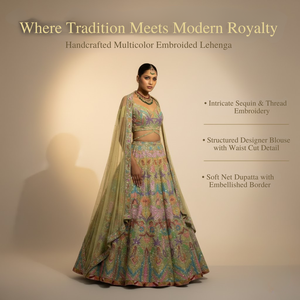 Exclusivo Lehenga Choli de Novia |   Diseño con Cuentas Hechas a Mano y Bordado Intrincado con Hilos Multicolores para Bodas - Product Image 6