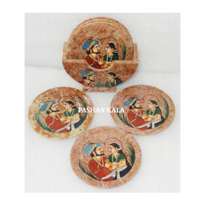 Beauti Ful Natural Soapstone Painting Tea <b>Coaster</b> <b>Set</b> - Product Image 1